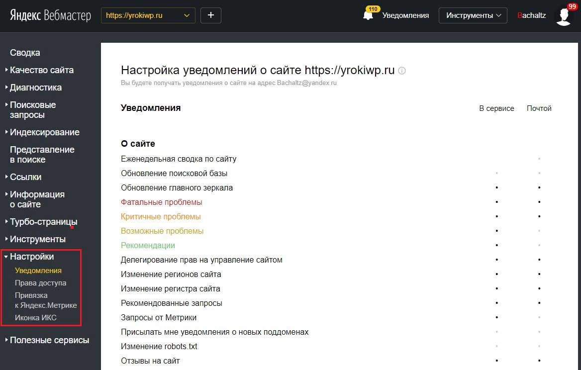 Яндекс Вебмастер настройки